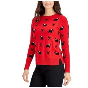 New KAREN SCOTT Women's Scotty Dog Crewneck Sweater Ravishing Red Size Small